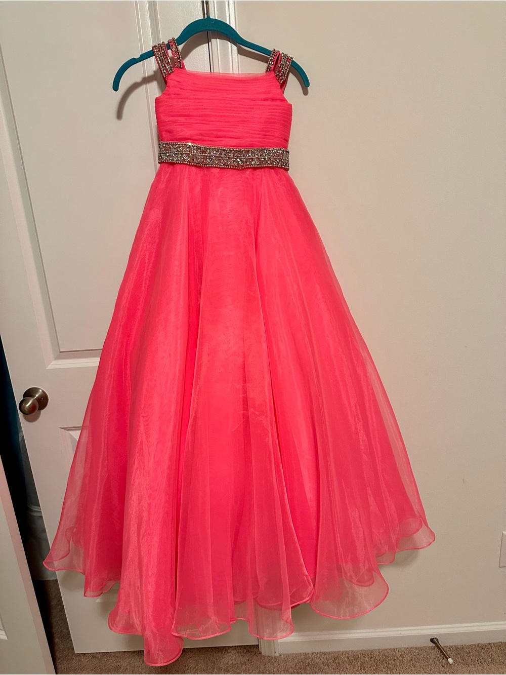 Girls' Hot Pink Beaded Waist Formal Pageant Dress